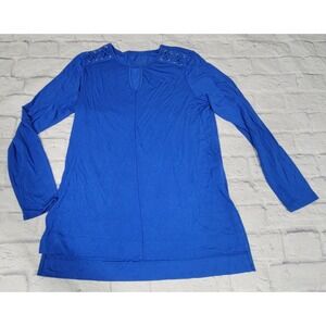 Chico's Royal Blue Long Sleeve Shirt Blouse Lace Up‎ Sleeves Peek a Boo Top sz 1